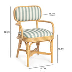 Chaise de salle à manger avec accoudoirs Dorine en lin rayé de performance et rotin