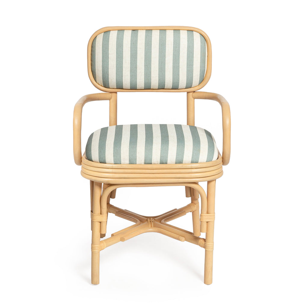 Dorine Striped Performance Linen & Rattan Dining Armchair