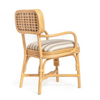 Chaise de salle à manger avec accoudoirs Dorine en lin rayé de performance et rotin