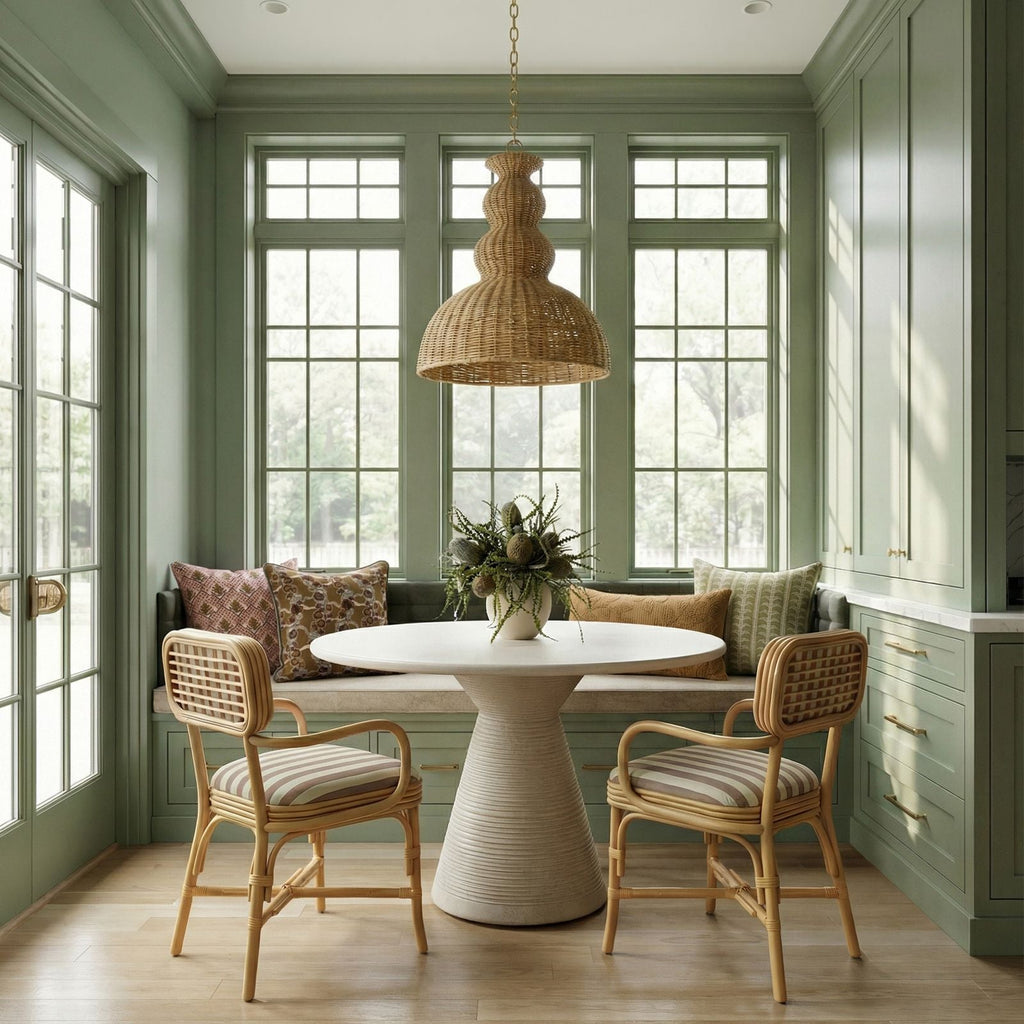 Dorine Striped Performance Linen & Rattan Dining Armchair