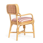 Chaise de salle à manger avec accoudoirs Dorine en lin rayé de performance et rotin