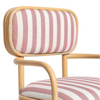 Chaise de salle à manger avec accoudoirs Dorine en lin rayé de performance et rotin