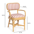 Chaise de salle à manger avec accoudoirs Dorine en lin rayé de performance et rotin