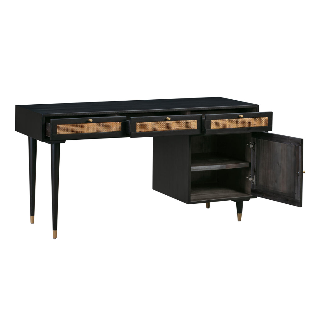 60 Cane 3-Drawer Desk With Storage