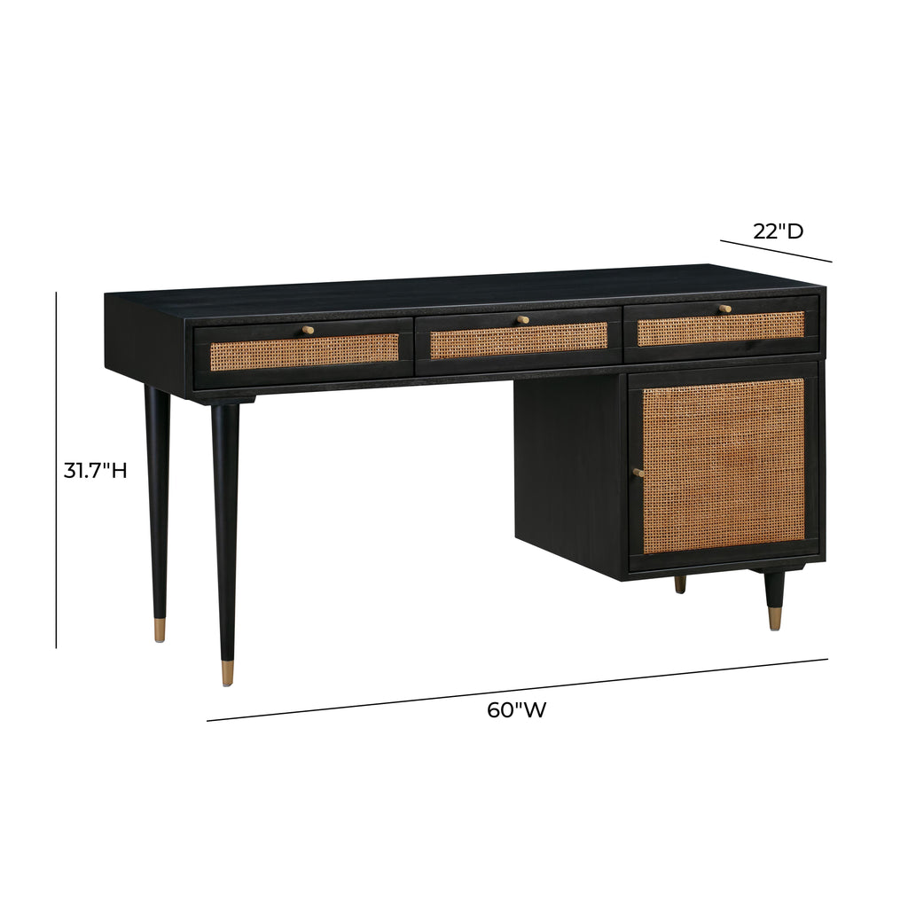 60 Cane 3-Drawer Desk With Storage