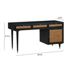 Bureau à 3 tiroirs en cannage 60 po avec rangement