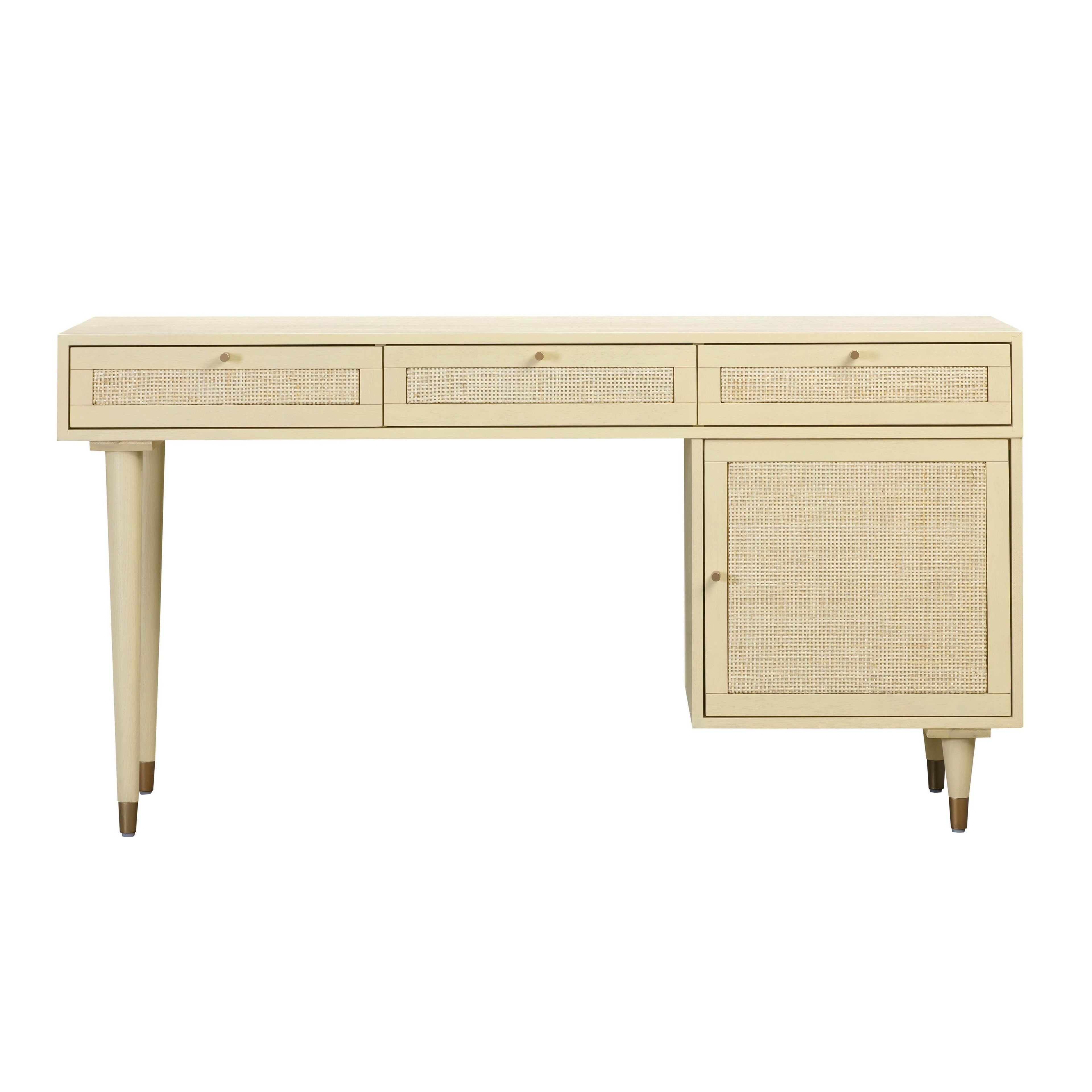 60 Cane 3-Drawer Desk With Storage