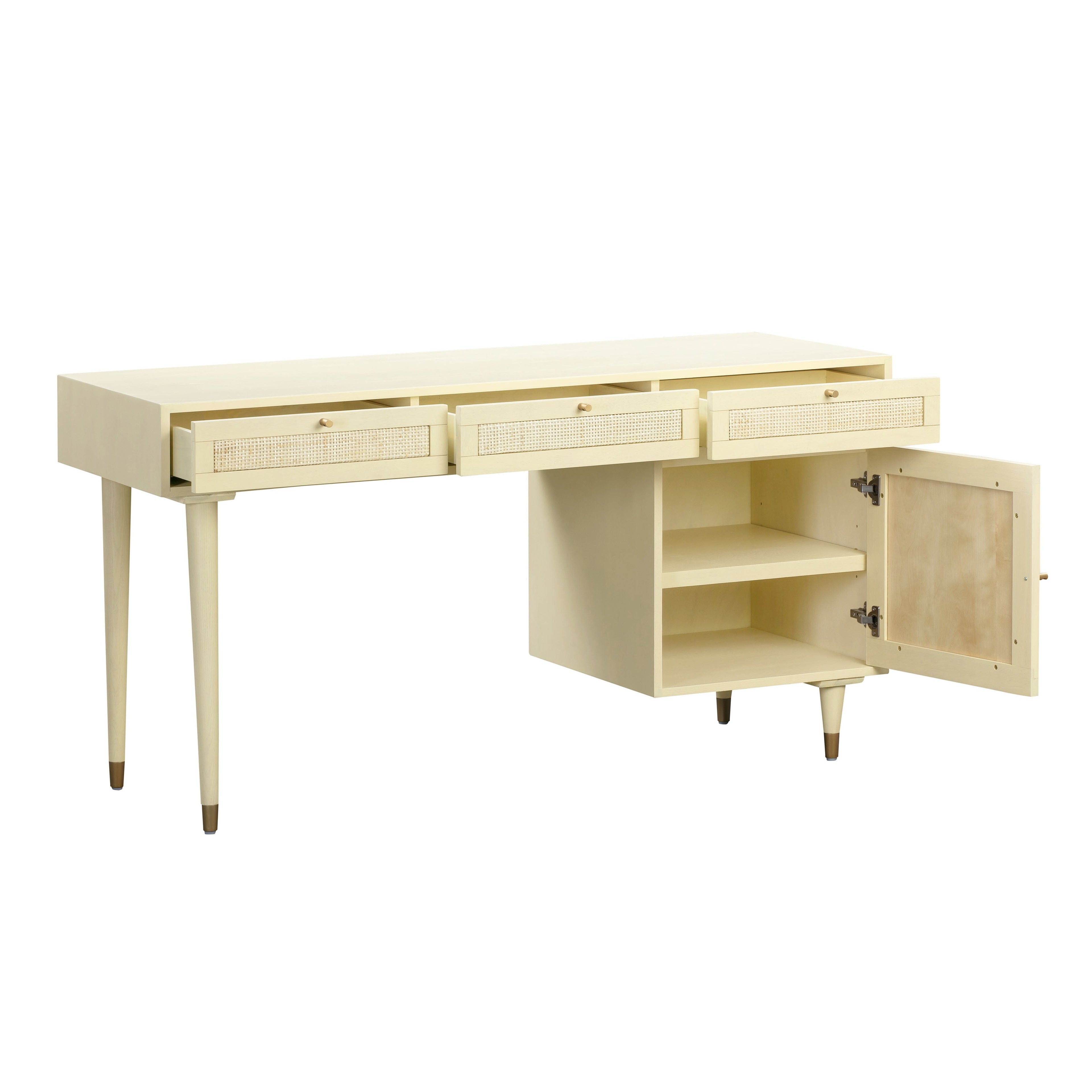 60 Cane 3-Drawer Desk With Storage