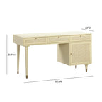 Bureau à 3 tiroirs en cannage 60 po avec rangement