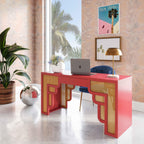 Bureau de direction en rotin à 62 tiroirs