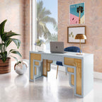 Bureau de direction en rotin à 62 tiroirs