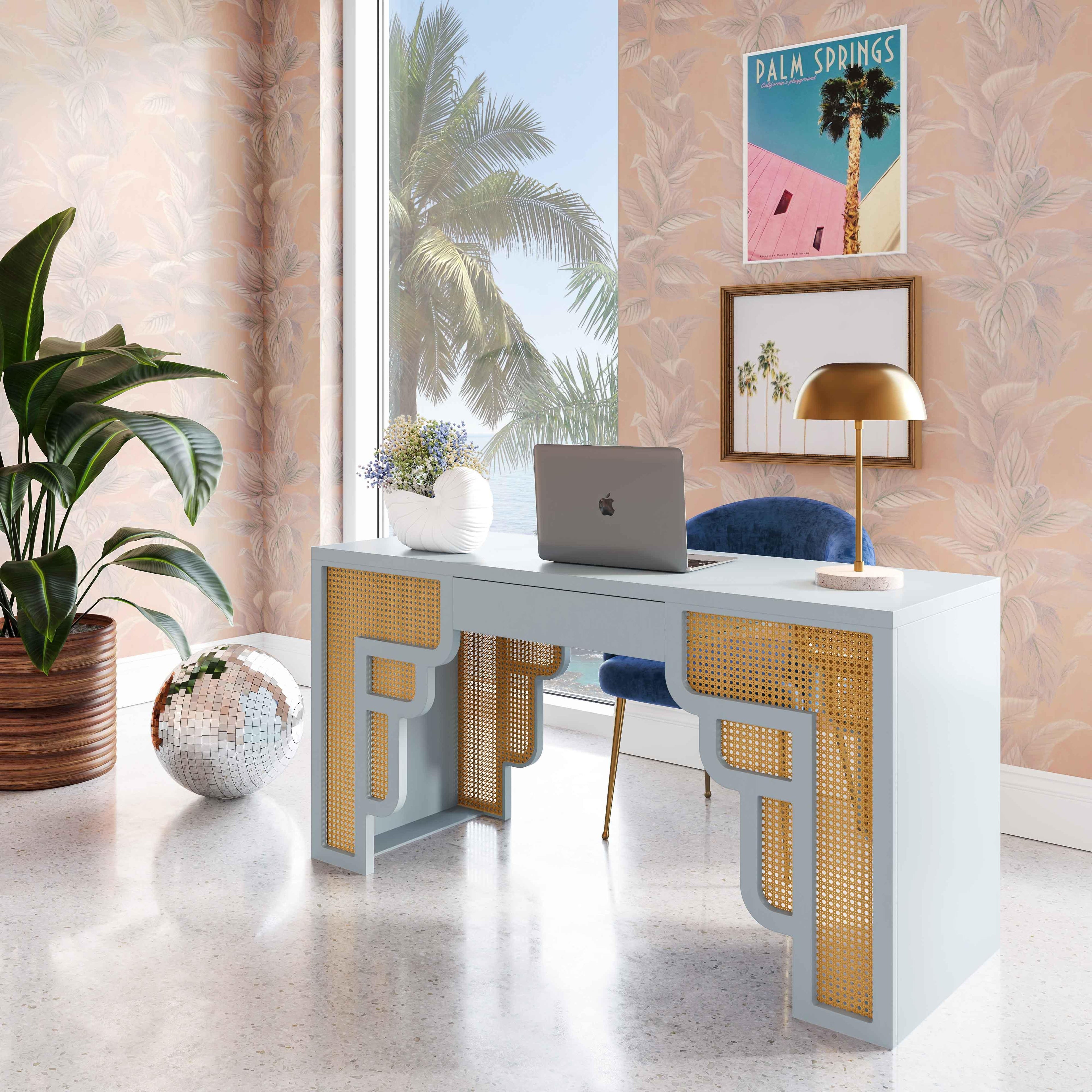 62 Rattan Executive Desk With Drawer