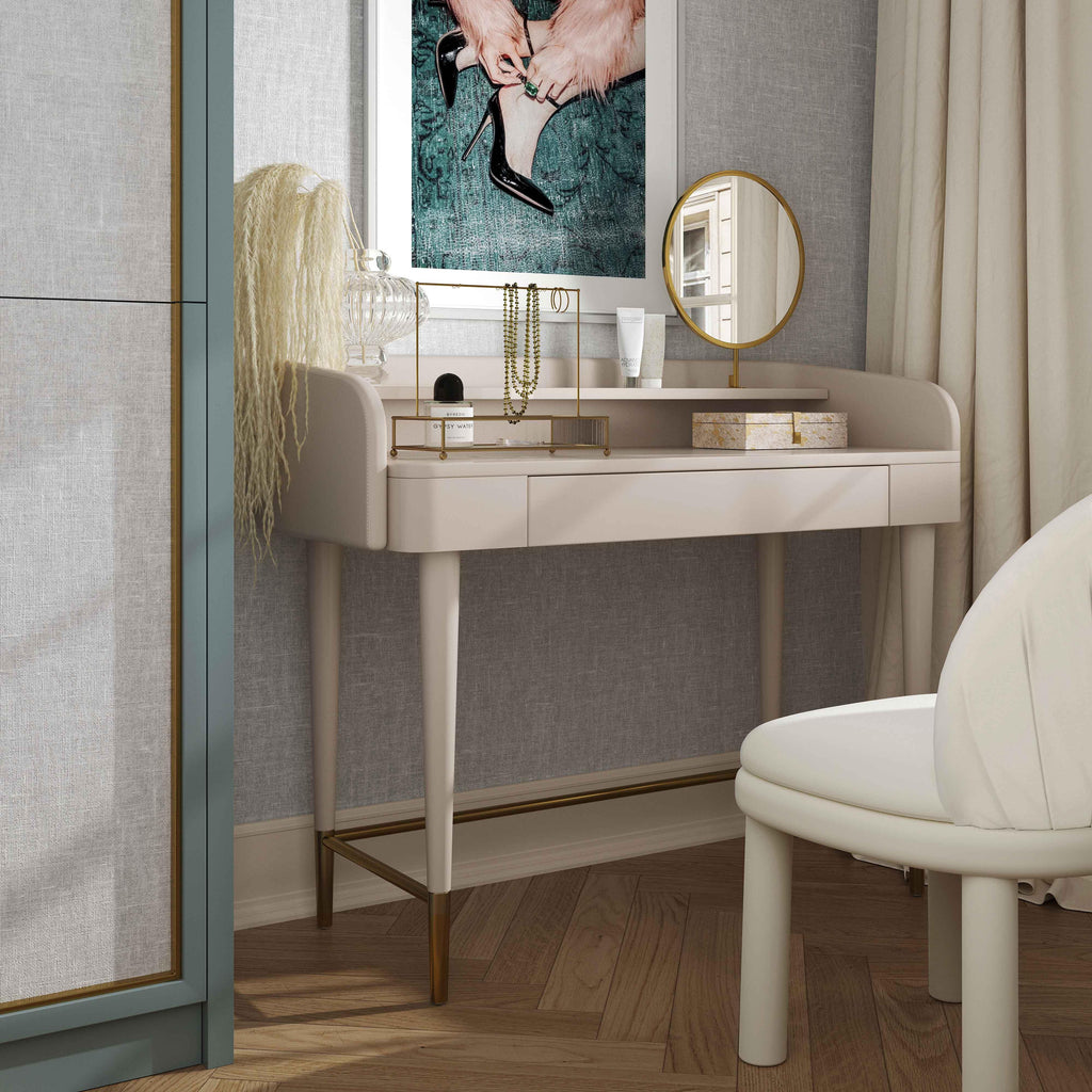 45 Vegan Leather Wrapped Vanity Desk With Drawer