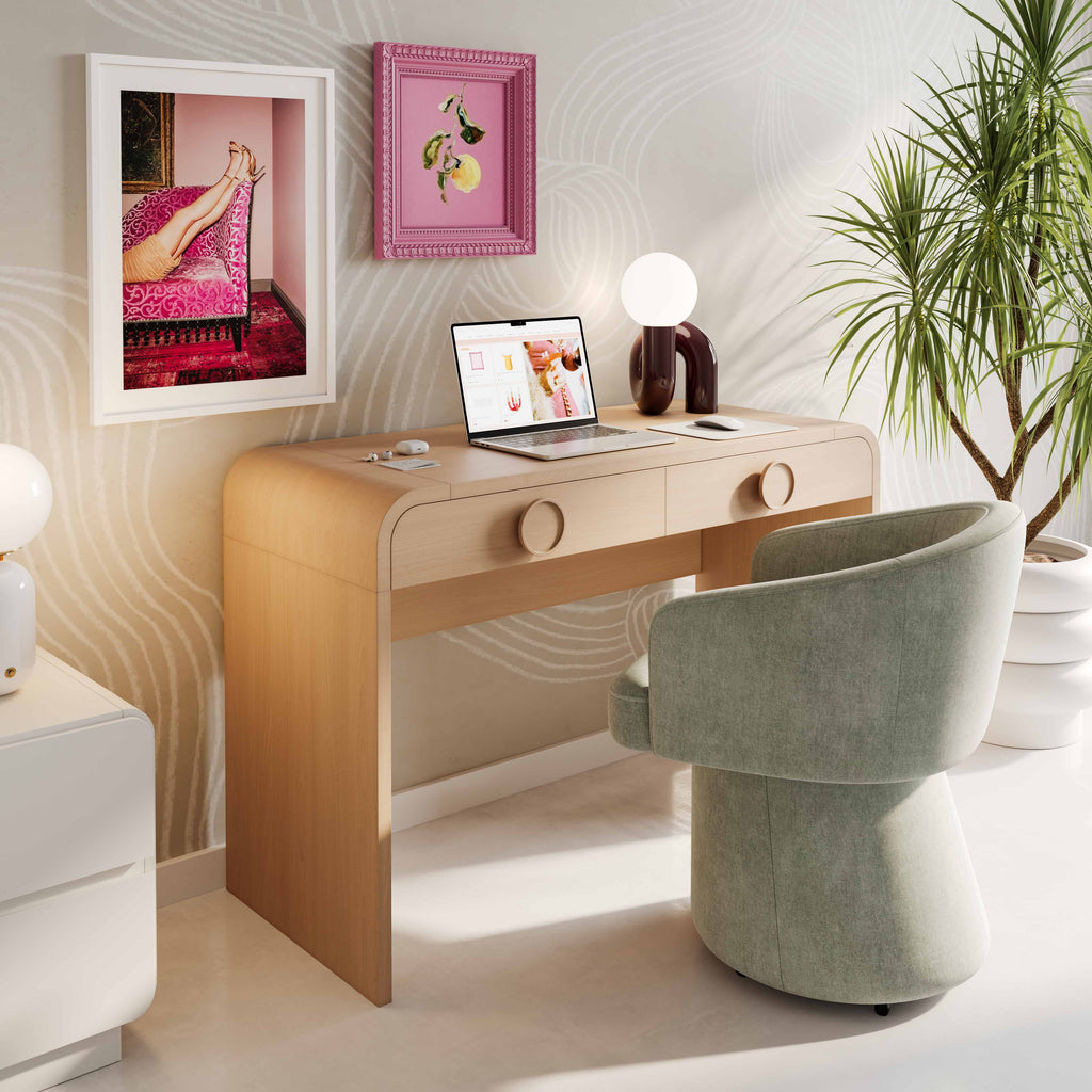 48 Natural Ash 2-Drawer Vanity Desk with Mirror