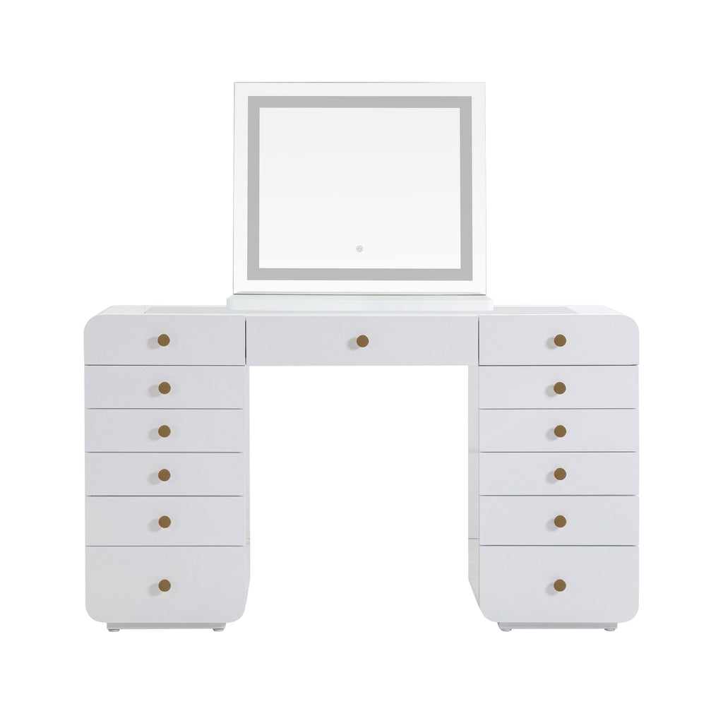56 White Desk with LED Panel Vanity Mirror