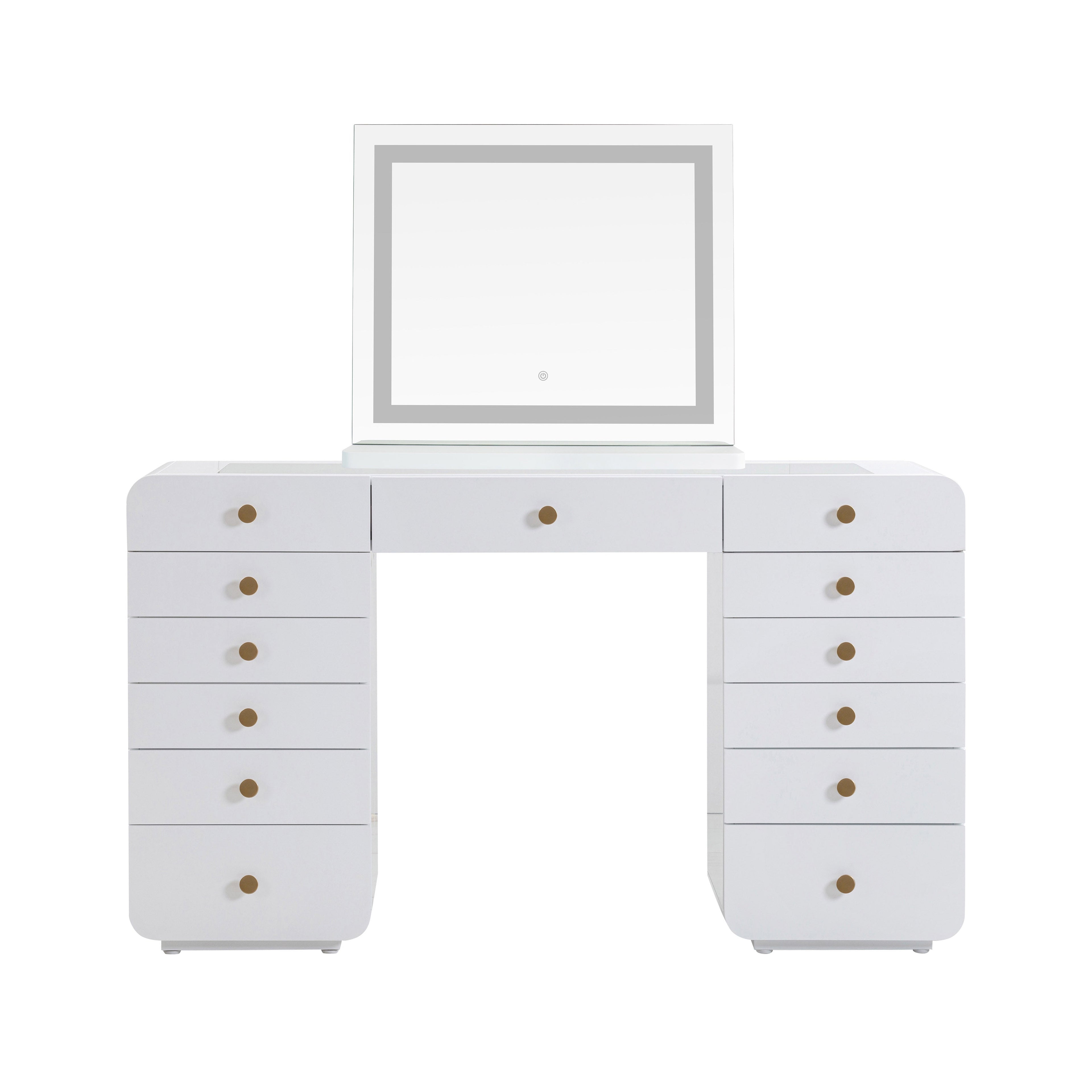 56 White Desk with LED Panel Vanity Mirror