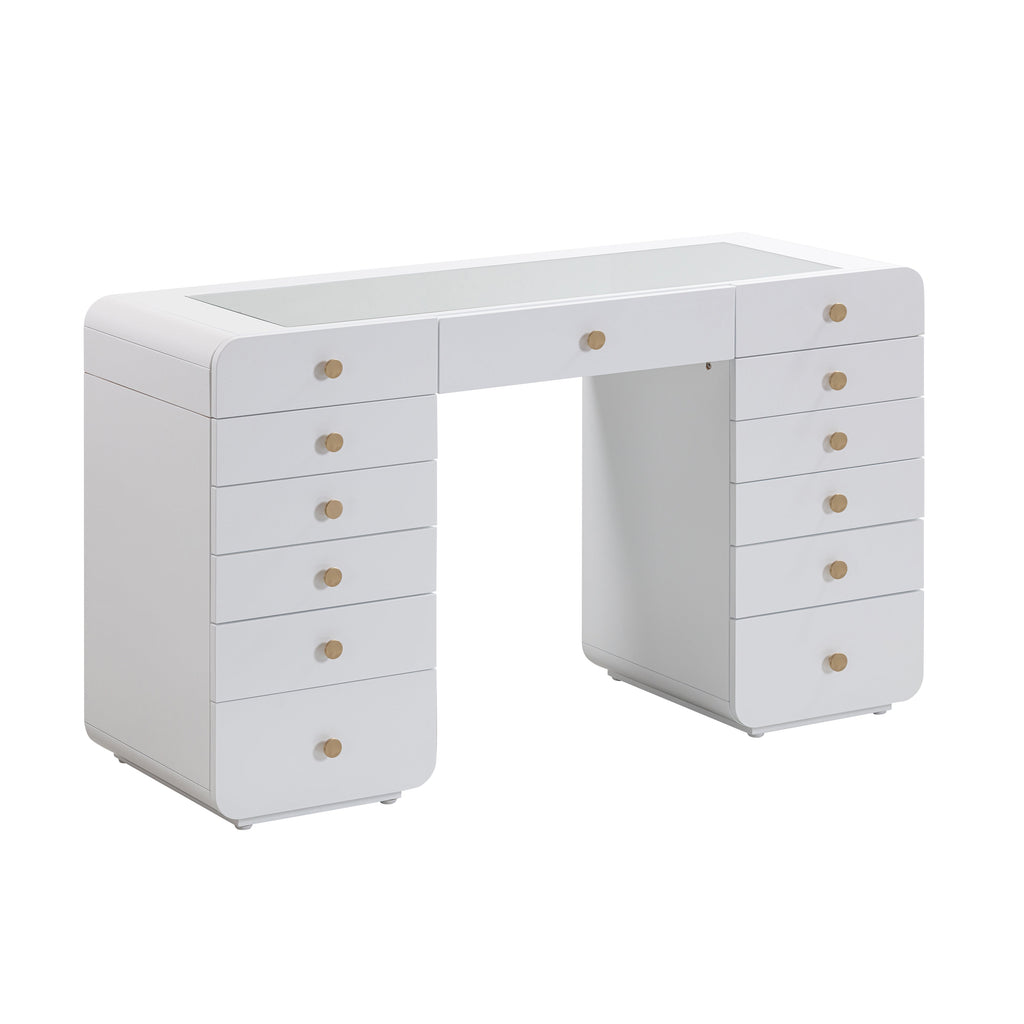 56 White Desk with LED Panel Vanity Mirror