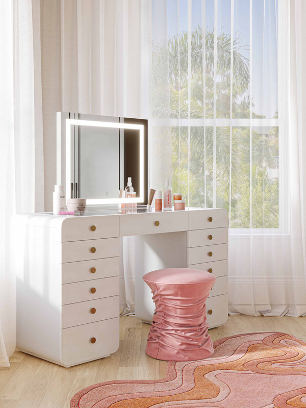 56 Bureau blanc avec miroir de courtoisie à panneau LED