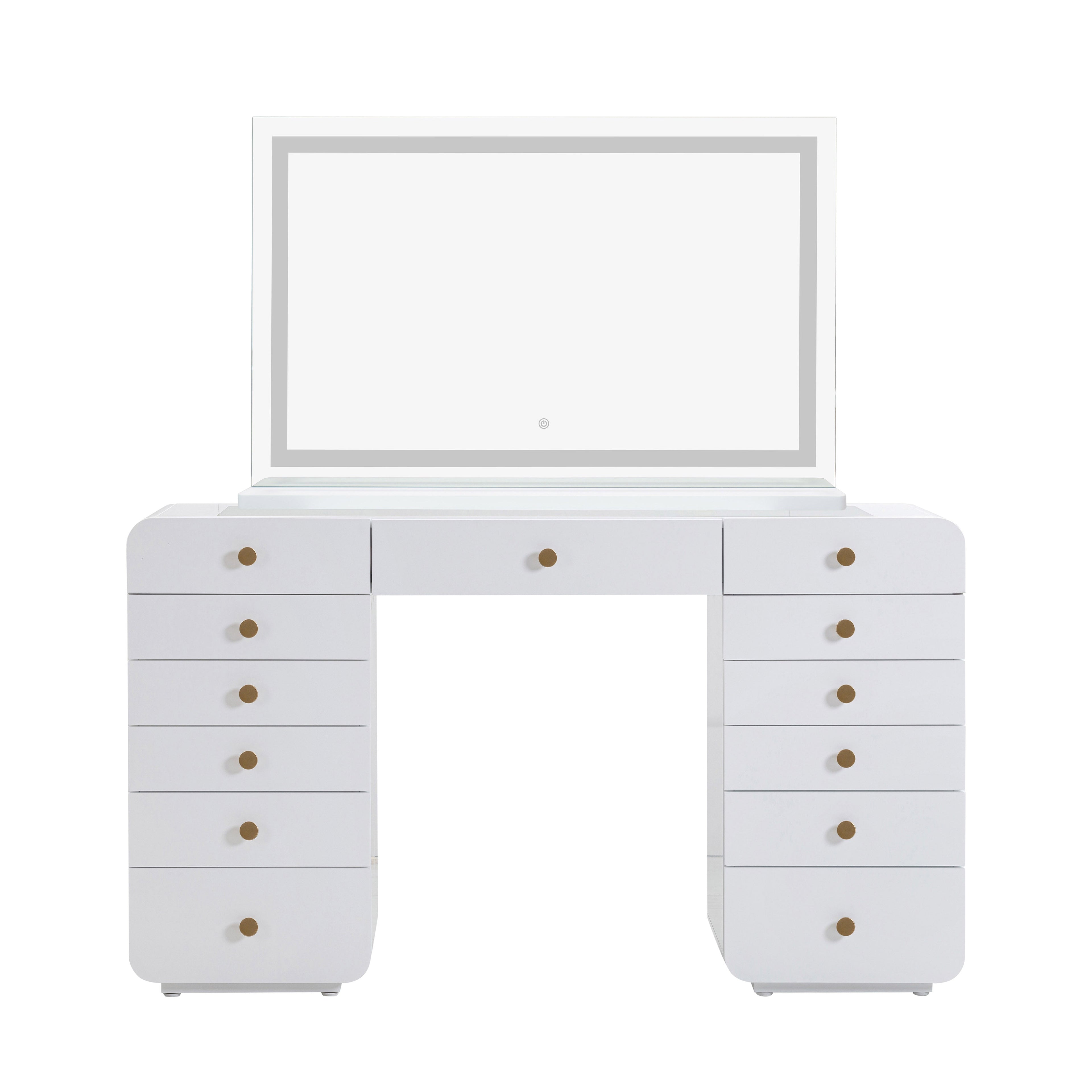 56 White Desk with LED Panel Vanity Mirror