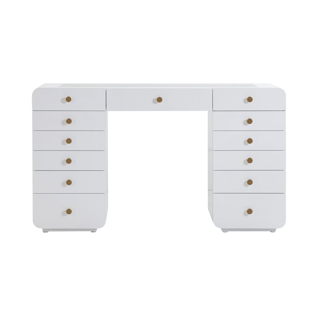 56 White Desk with LED Panel Vanity Mirror