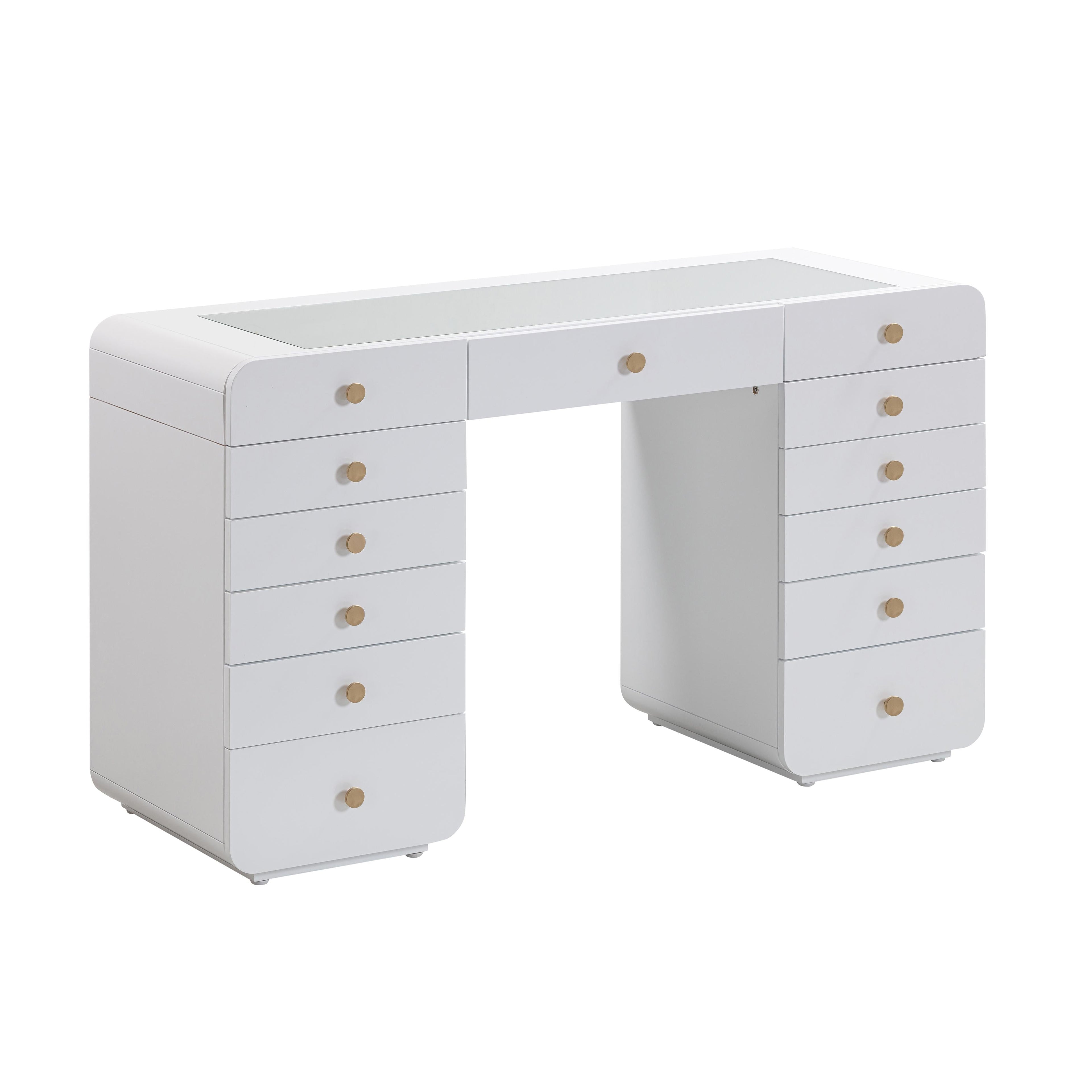 56 White 13-Drawer Vanity Desk