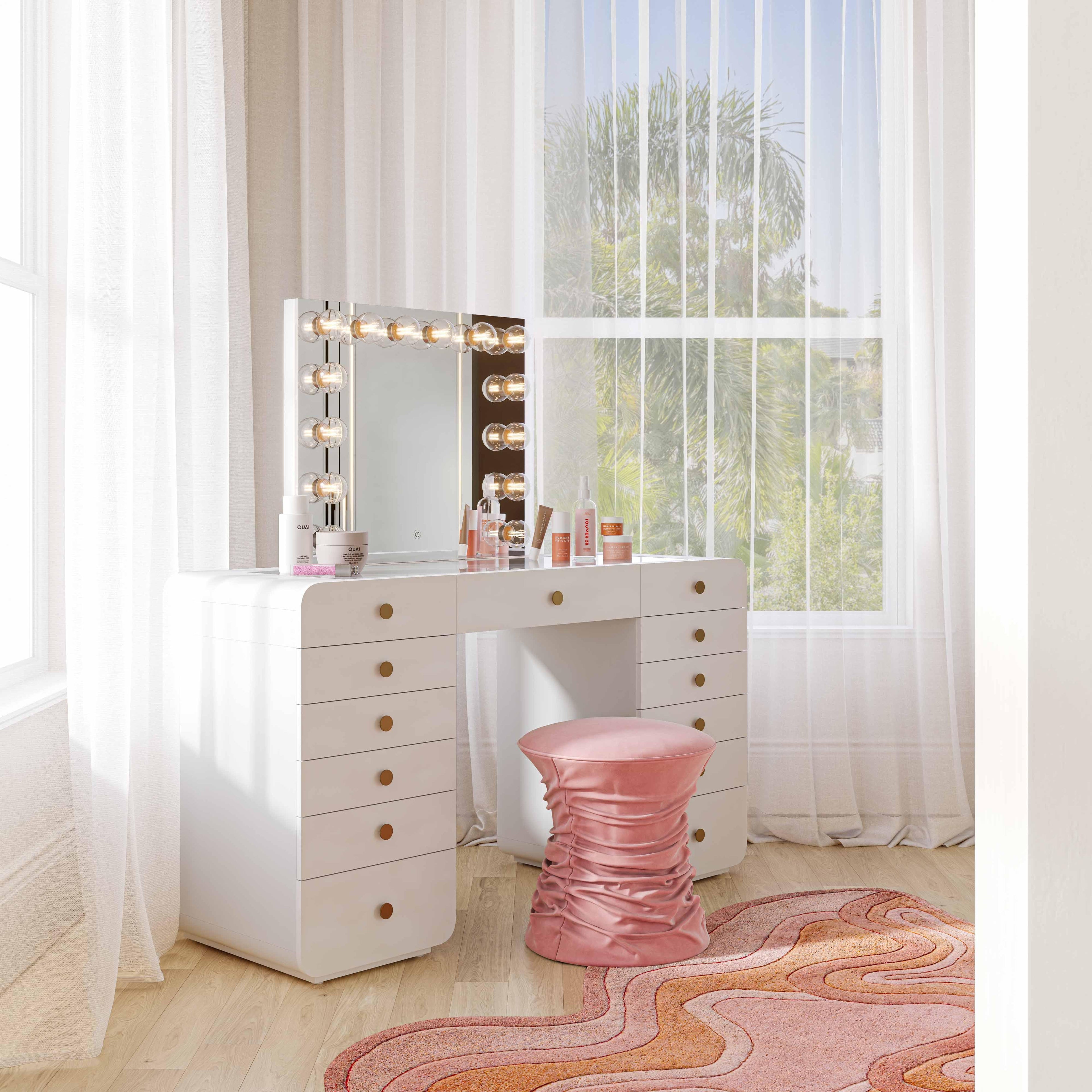56 White 13-Drawer Vanity Desk