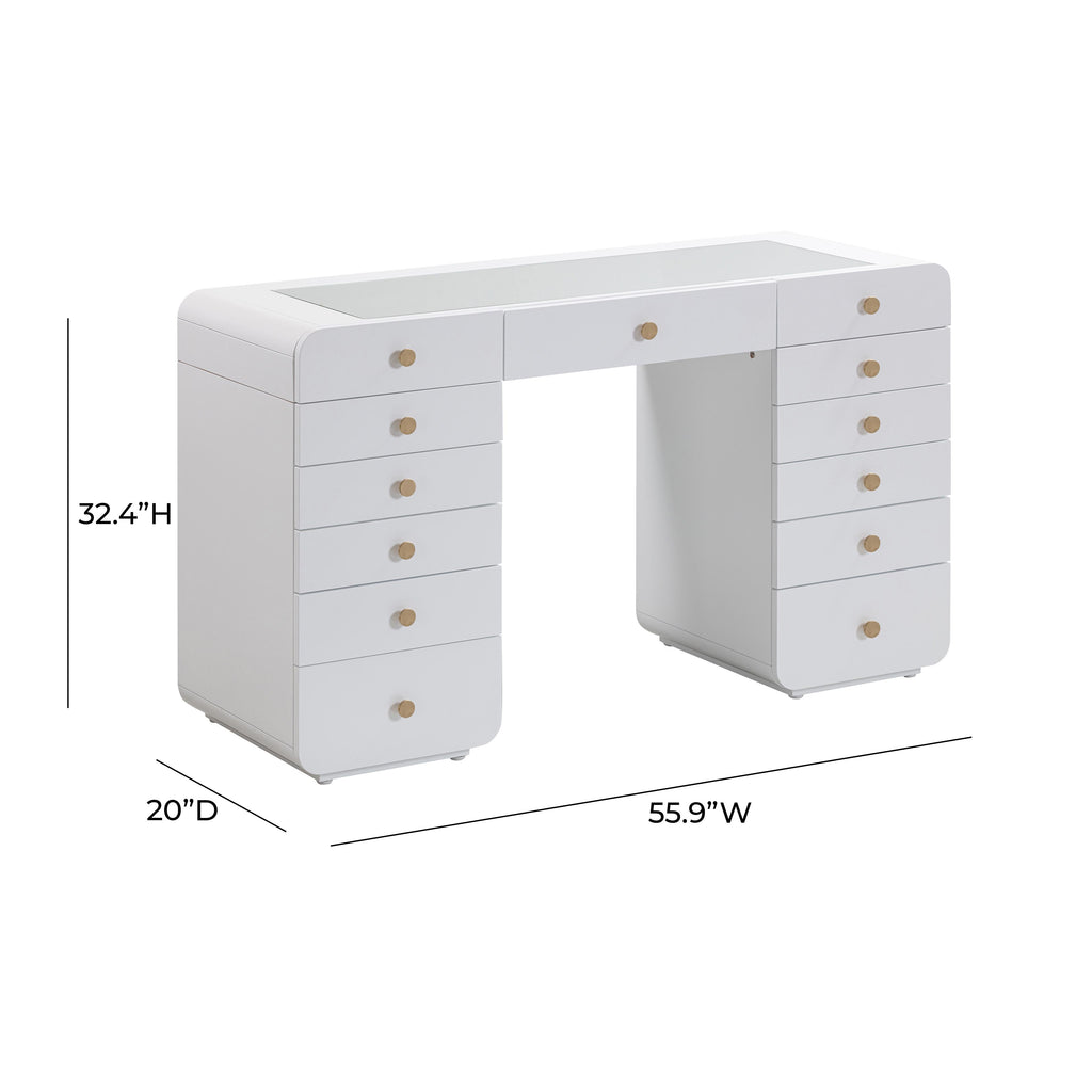 56 White 13-Drawer Vanity Desk
