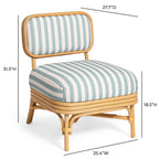 Fauteuil d'appoint Dorine en lin rayé et rotin