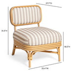 Fauteuil d'appoint Dorine en lin rayé et rotin