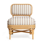 Fauteuil d'appoint Dorine en lin rayé et rotin