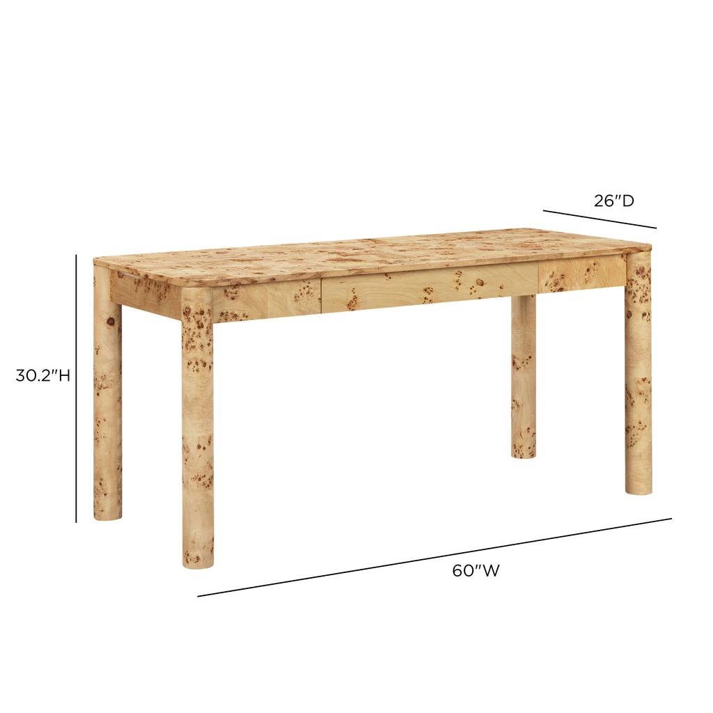 Berri 60 Natural Burl 3-Drawer Work Desk